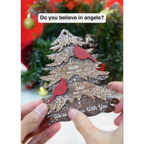 Cardinals Always With You Memorial Christmas Personalized 2-Layer Wooden Ornament, Christmas Decor, Sympathy Gift, Remembrance Gift