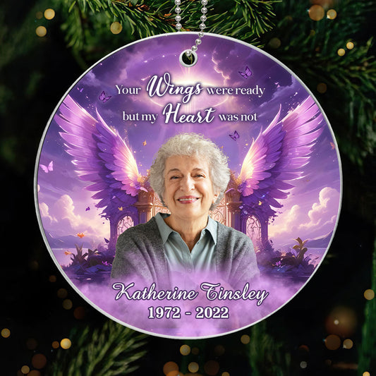 Purple Sky Your Wings Were Ready Memorial Photo Inserted Personalized Acrylic Ornament