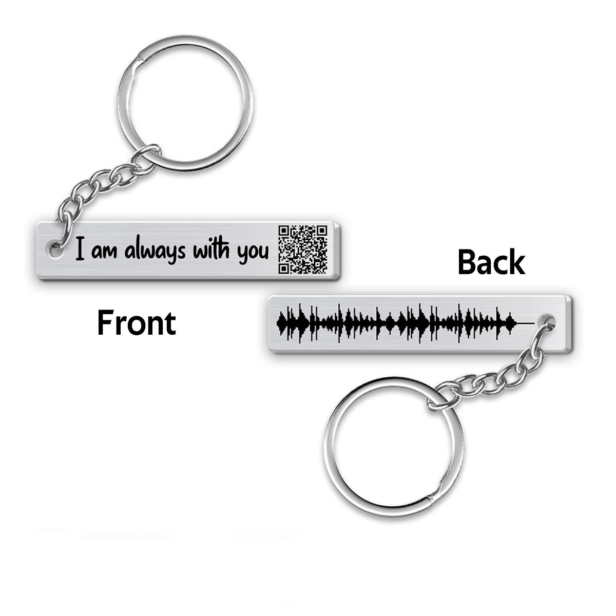 Always With You Keepsake Voice Message Soundwave Art QR Code Personalized Metal Keychain