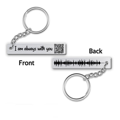 Always With You Keepsake Voice Message Soundwave Art QR Code Personalized Metal Keychain