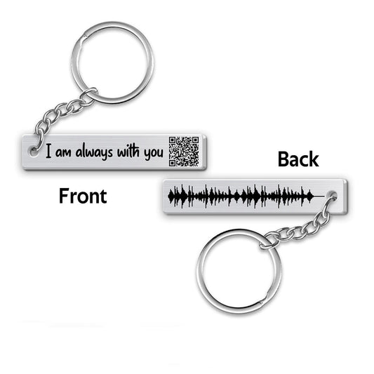 Always With You Keepsake Voice Message Soundwave Art QR Code Personalized Metal Keychain