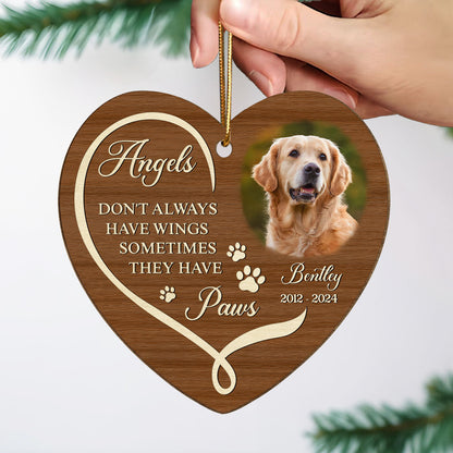 Angels Have Paws Dogs Cats Pet Memorial Personalized Wooden Ornament, Sympathy Gifts for Dog Loves Cat Lovers