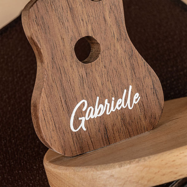 Personalised Retro Guitar Shaped Wooden Phone Table Stand with Engraved Name Desk Decor Birthday Gift for Guitar Lovers