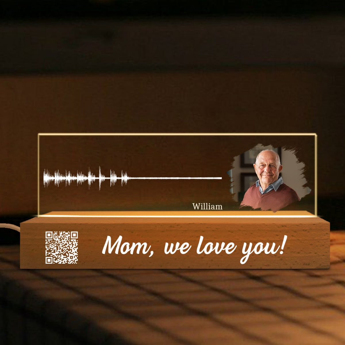 Soundwave Art Sound Recording Gift Voice Message Voicemail QR Code Photo Upload Personalized Personalized Acrylic Block LED Night Light
