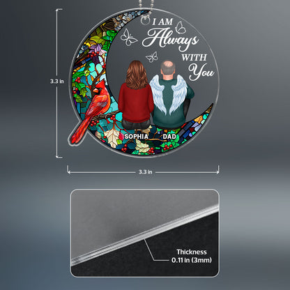 Stained Glass Moon Cardinal Always With You Family Remembrance Memorial Keepsake Christmas Personalized Acrylic Ornament