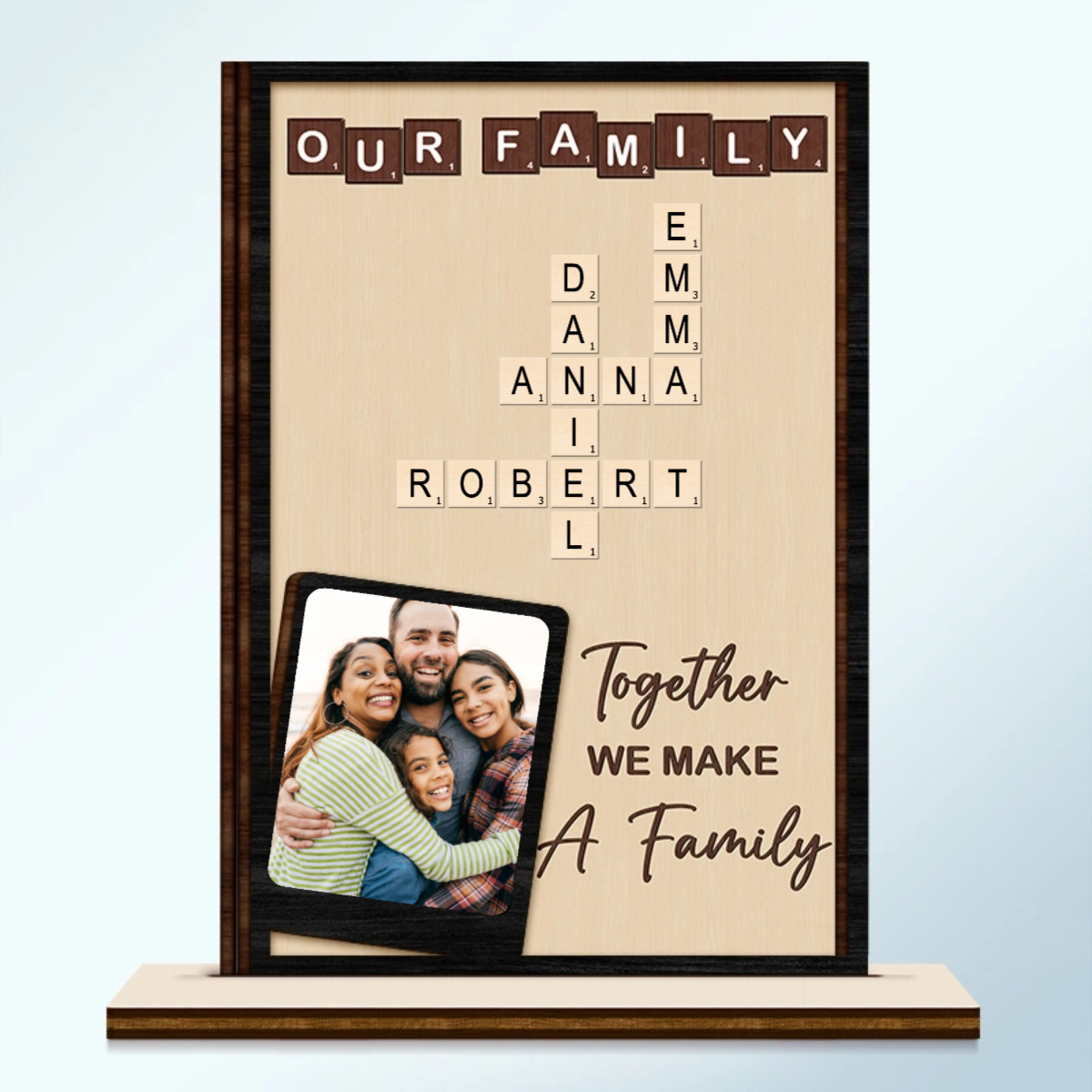Crossword Custom Photo Together We Make A Family - Personalized Custom Shaped Wooden Plaque