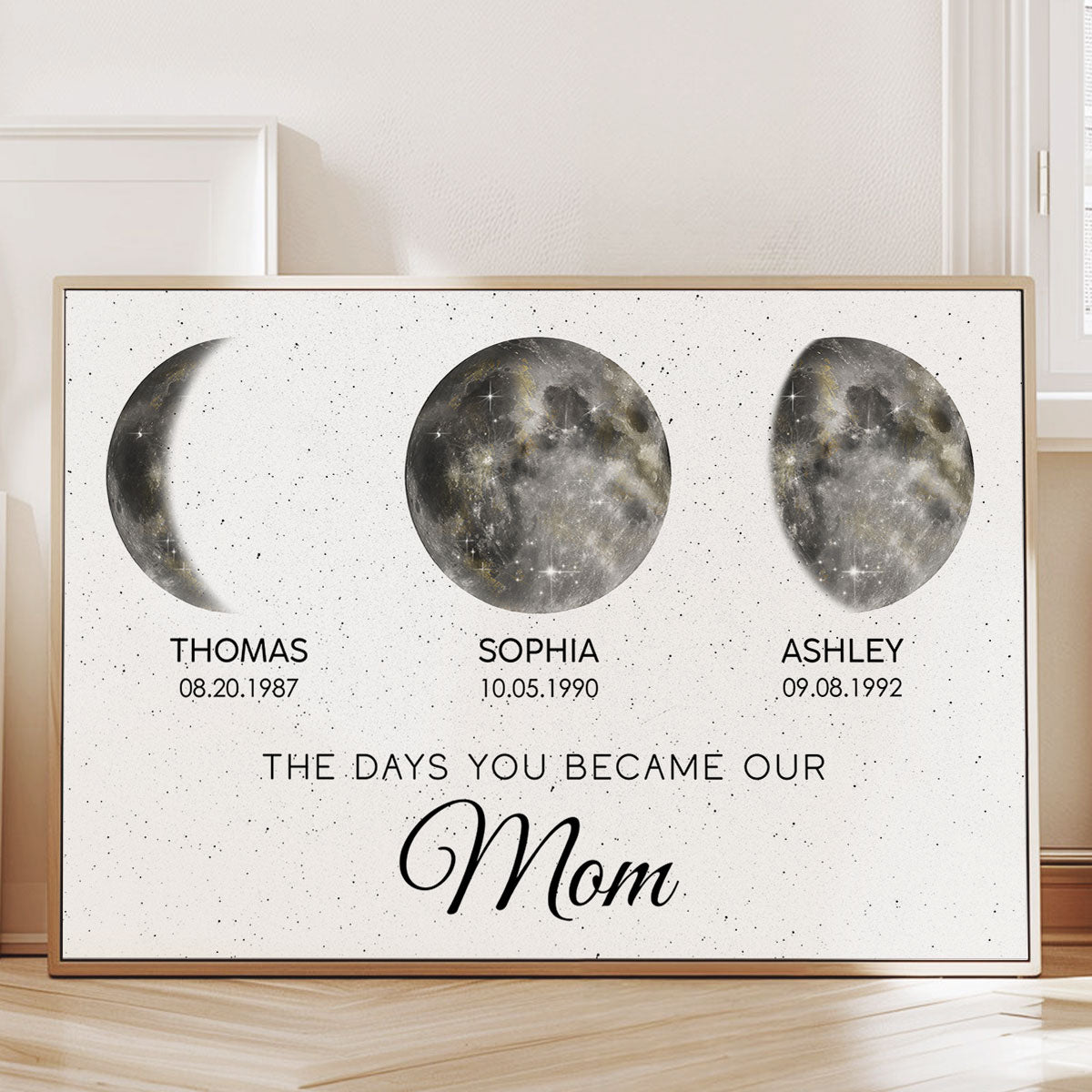 The Day You Became Mom Custom Birth Moon Phase Golden Dust Personalized Poster, Heartfelt 2025 Mother's Day Gift For Mom