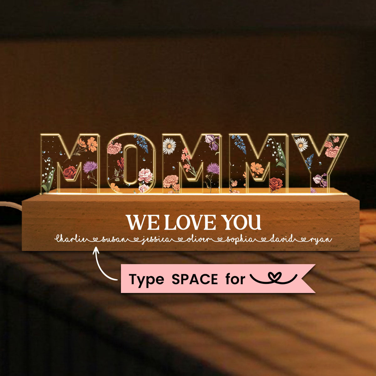 Custom Flower Printed LED Night Light, Birth Month Flower, Mother's Day Gift for Mom, Gift for Grandma, Gift for Wife