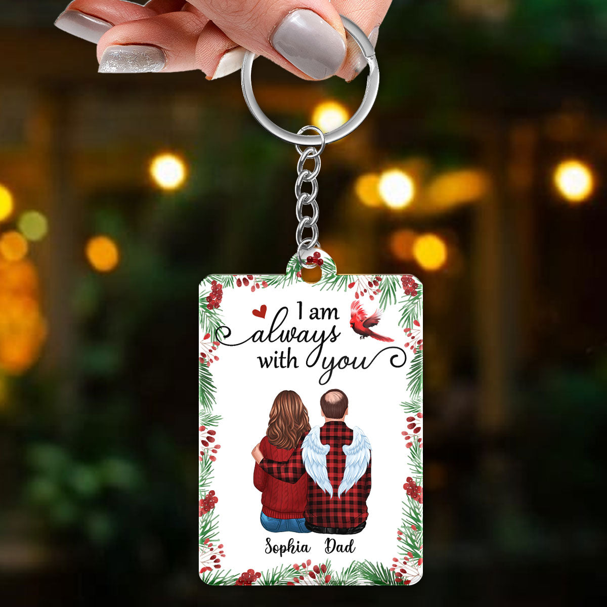 Holly Branch Memorial Family Personalized Acrylic Keychain
