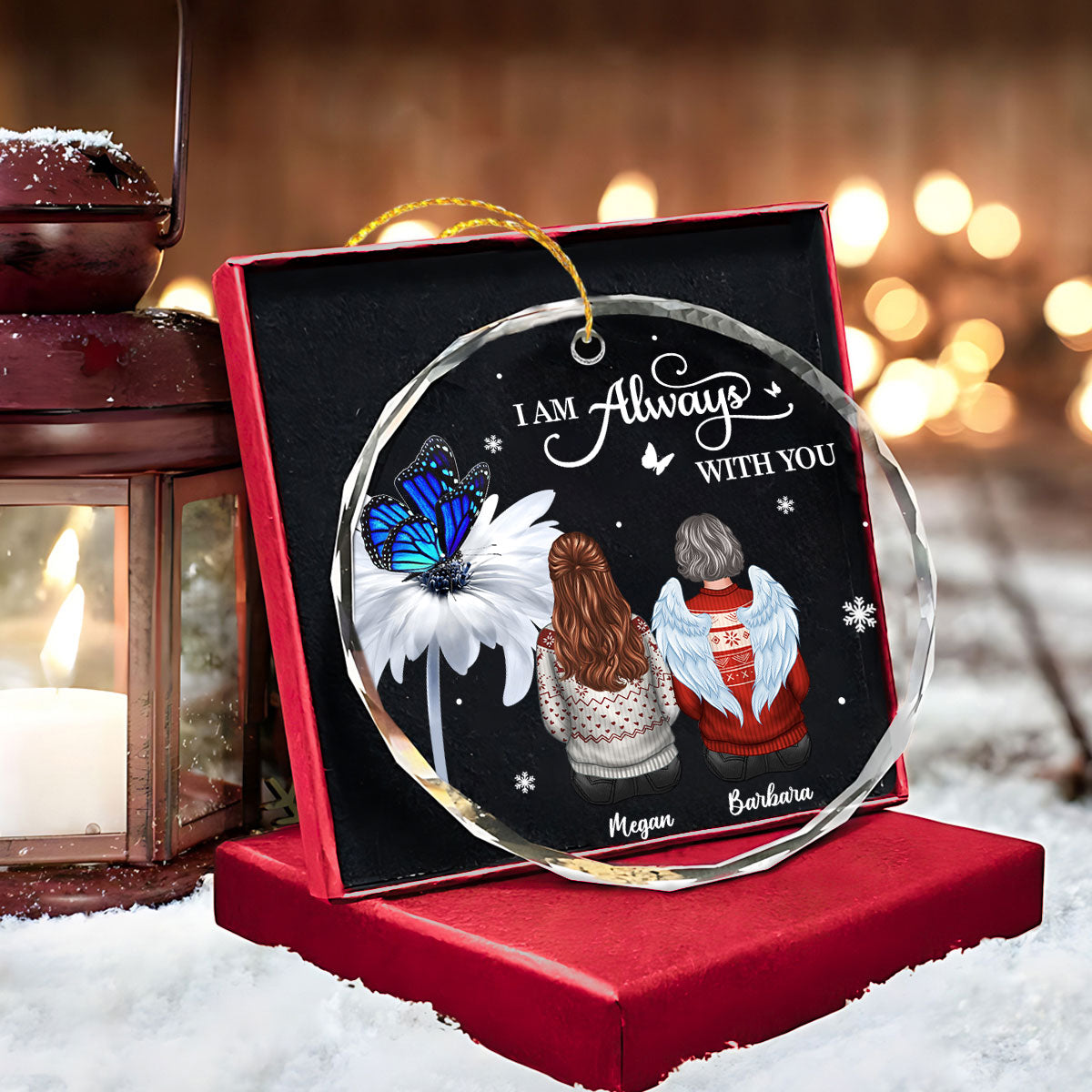 Butterfly Daisy Always With You Personalized Circle Glass Ornament, Heartfelt Memorial Gift For Your Loved One