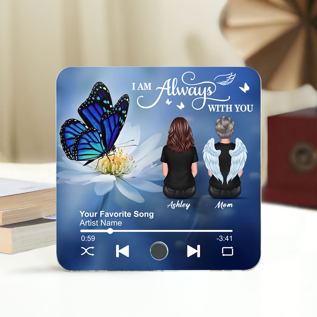 Realistic Butterfly I Am Always With You Family Members Memorial Personalized Music Fridge Magnet, Sympathy Gift