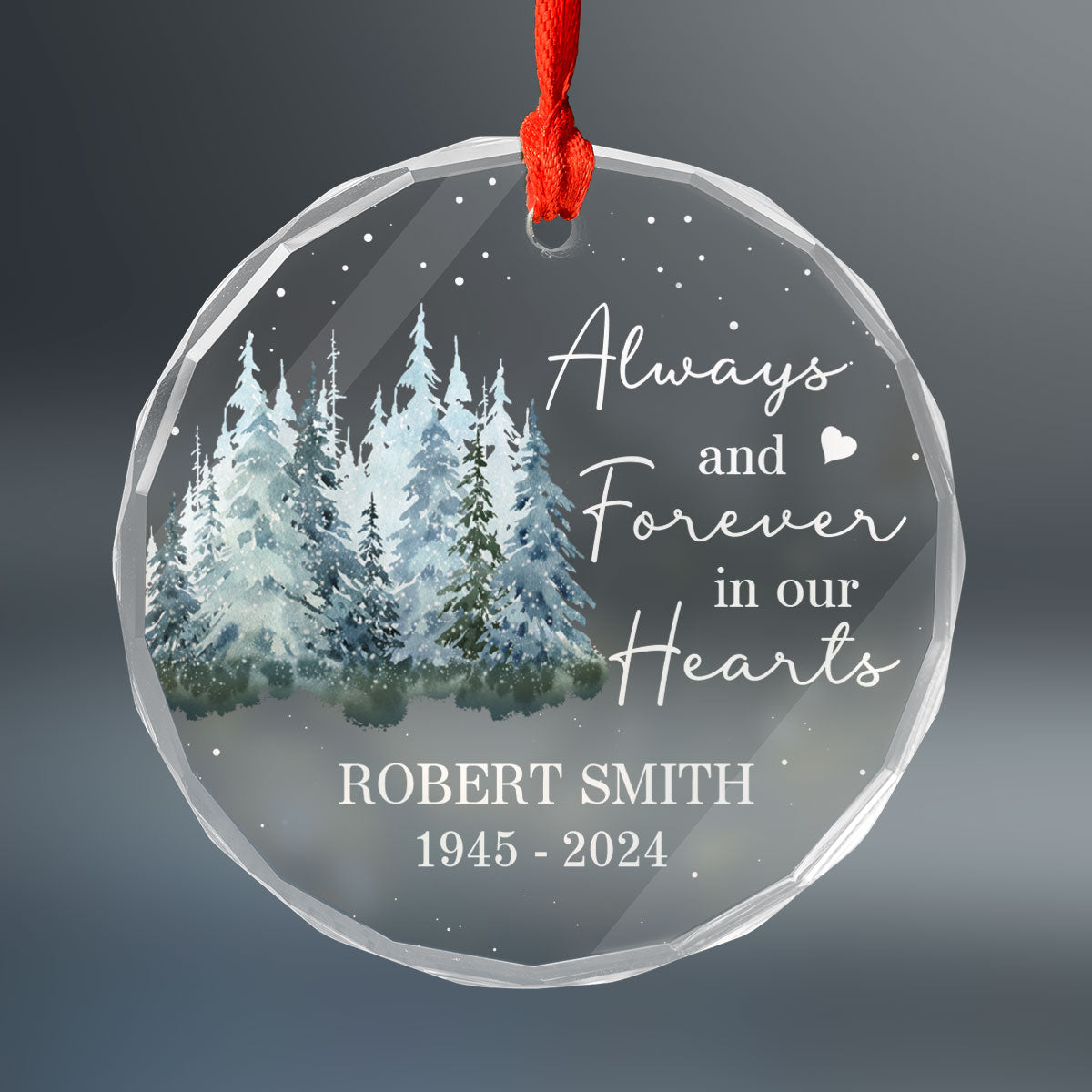 Always And Forever In Our Hearts Memorial Keepsake Personalized Glass Ornament