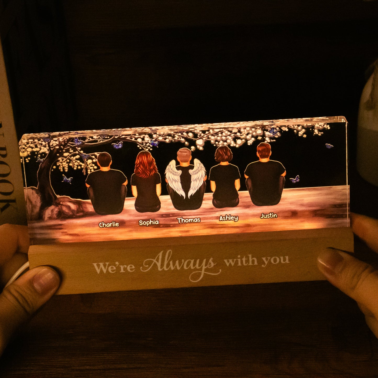 Blossom Tree Always With You Whole Family Memorial Remembrance Gift Personalized Acrylic LED Night Light