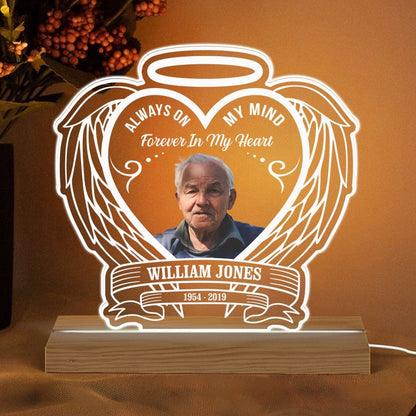 Forever In My Heart Memorial Keepsake Custom Photo Angel Wings Personalized Custom Shaped Acrylic Plaque With Warm LED Night Light