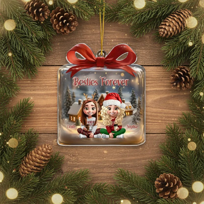 Custom Acrylic Ornament - Personalized Christmas Best Friend Birthday Gifts For Women, Besties, Sisters, BFF - Besties Forever Holiday Cheer