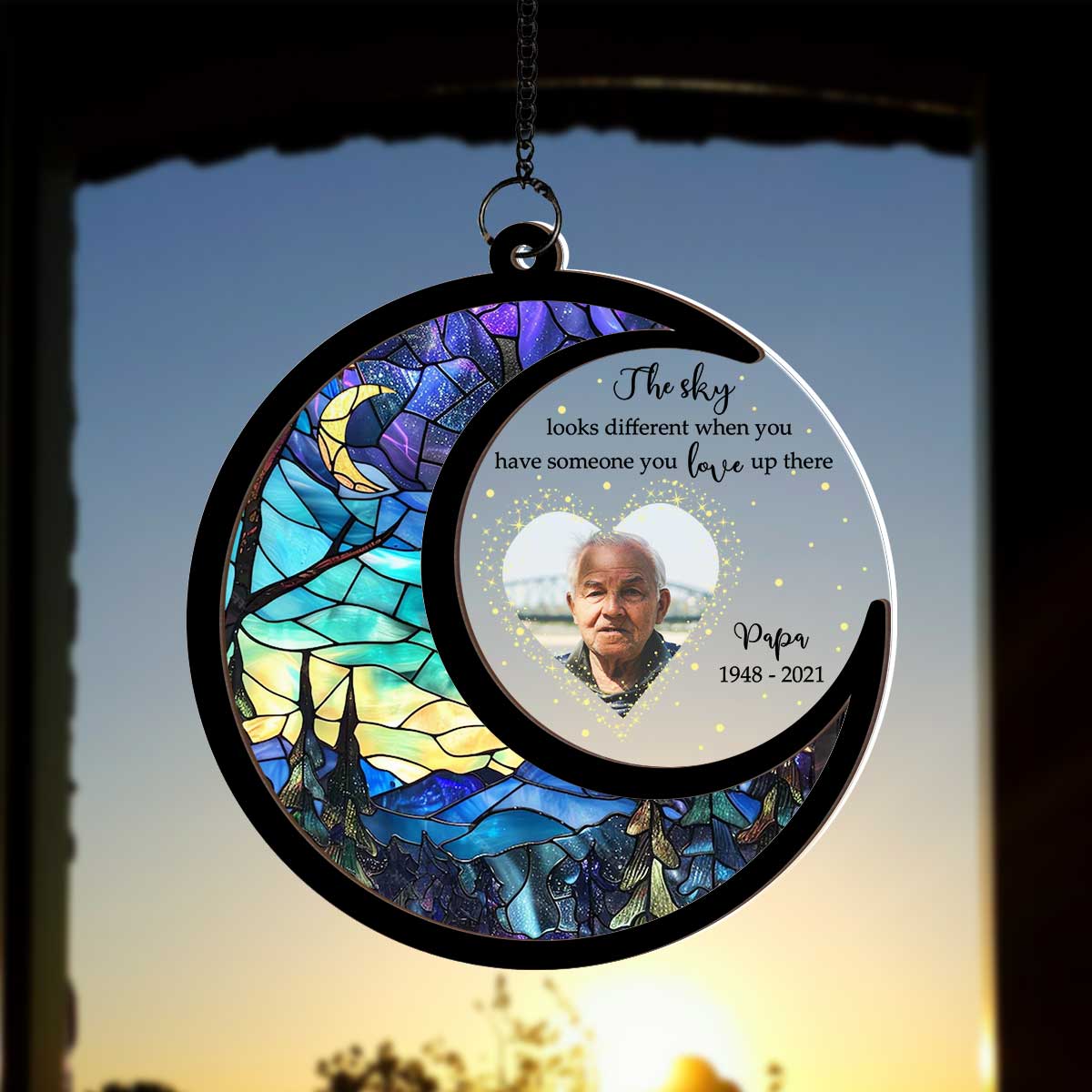 The Sky Looks Different Personalized Window Hanging Memorial Suncatcher, Sympathy Gift