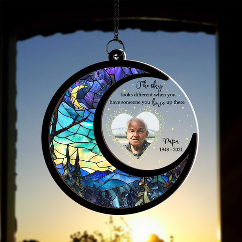 The Sky Looks Different Personalized Window Hanging Memorial Suncatcher, Sympathy Gift