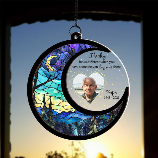 The Sky Looks Different Personalized Window Hanging Memorial Suncatcher, Sympathy Gift