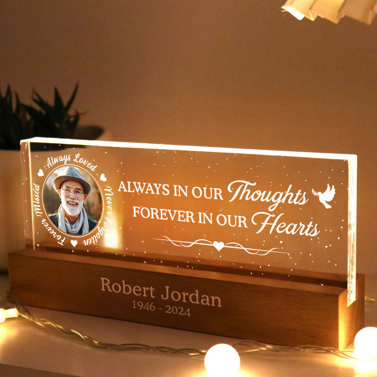 Always In Our Thoughts Forever In Our Hearts Personalized Acrylic Block LED Night Light