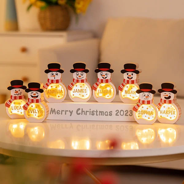 Personalized Snowman LED Light Wooden Decoration with Tabletop Name Block Sign Holiday Party Essentials Winter Christmas Gift for Family Kids