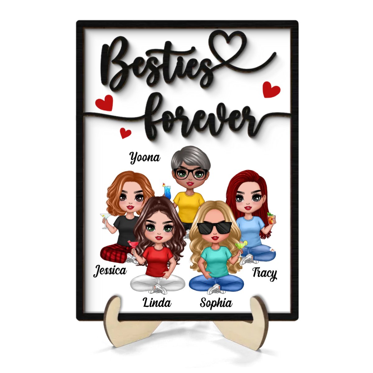 Besties - Besties Forever - Personalized Wooden Plaque (TL) - The Next Custom Gift