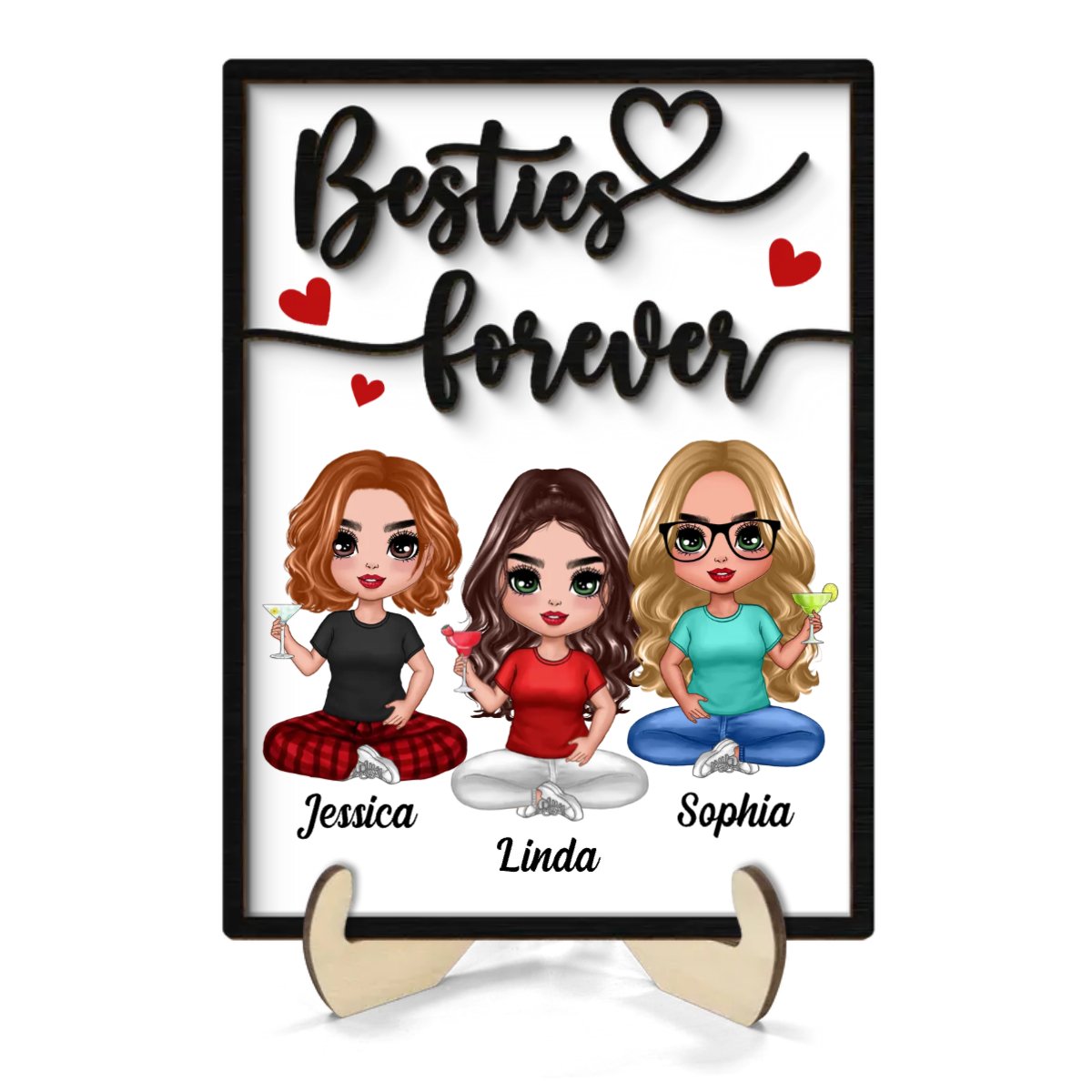 Besties - Besties Forever - Personalized Wooden Plaque (TL) - The Next Custom Gift