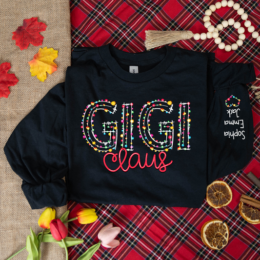 Gigi Claus Christmas lights And Grandkids Christmas Merry Longsleeve