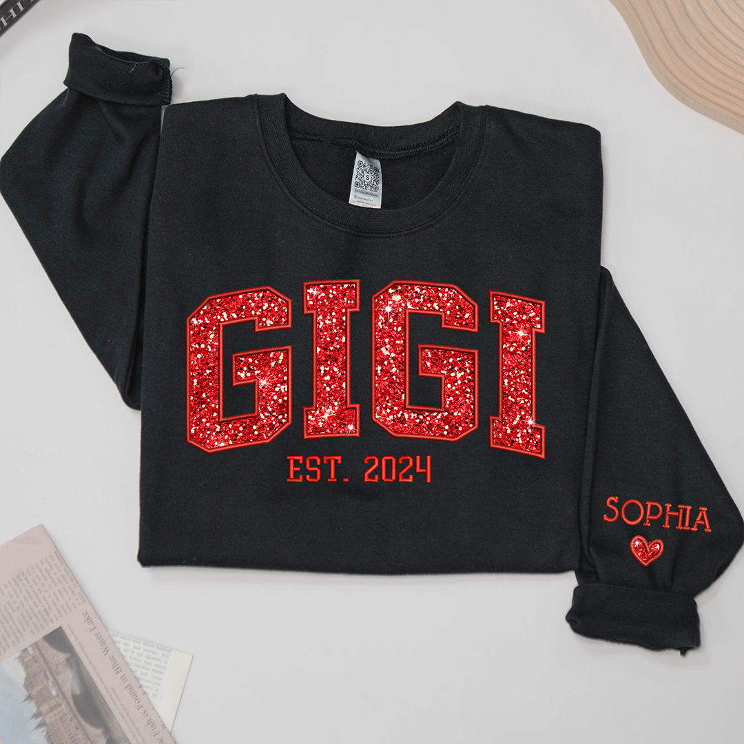 Gigi Glitter Red Embroidered And GrandKids Sweatshirt