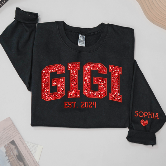 Gigi Glitter Red Embroidered And GrandKids Sweatshirt