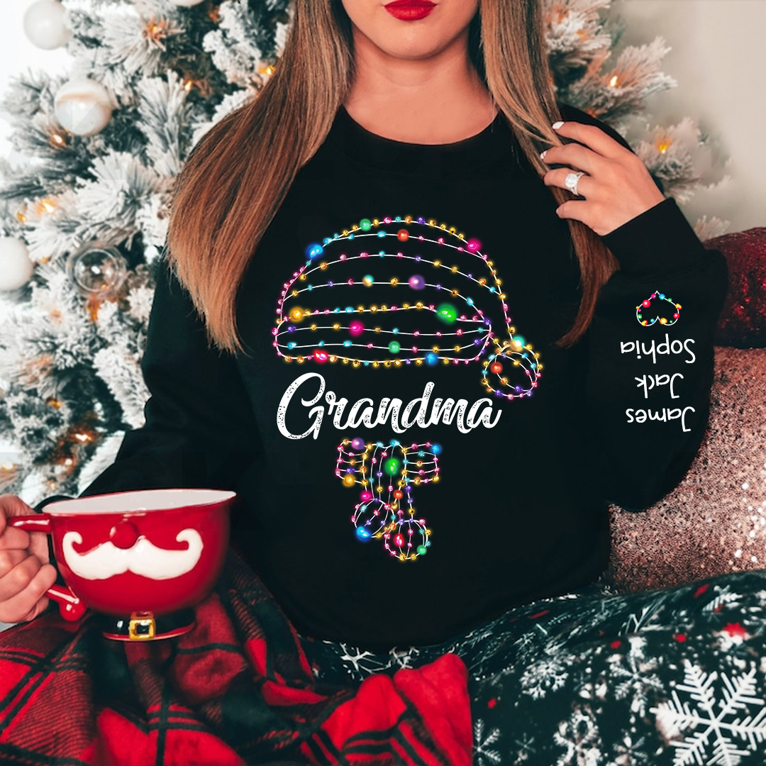 Grandma Hat Light Christmas And Grandkids Merry Christmas Sweatshirt