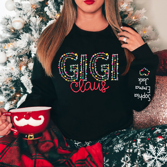 Gigi Claus Christmas lights And Grandkids Christmas Merry Sweatshirt