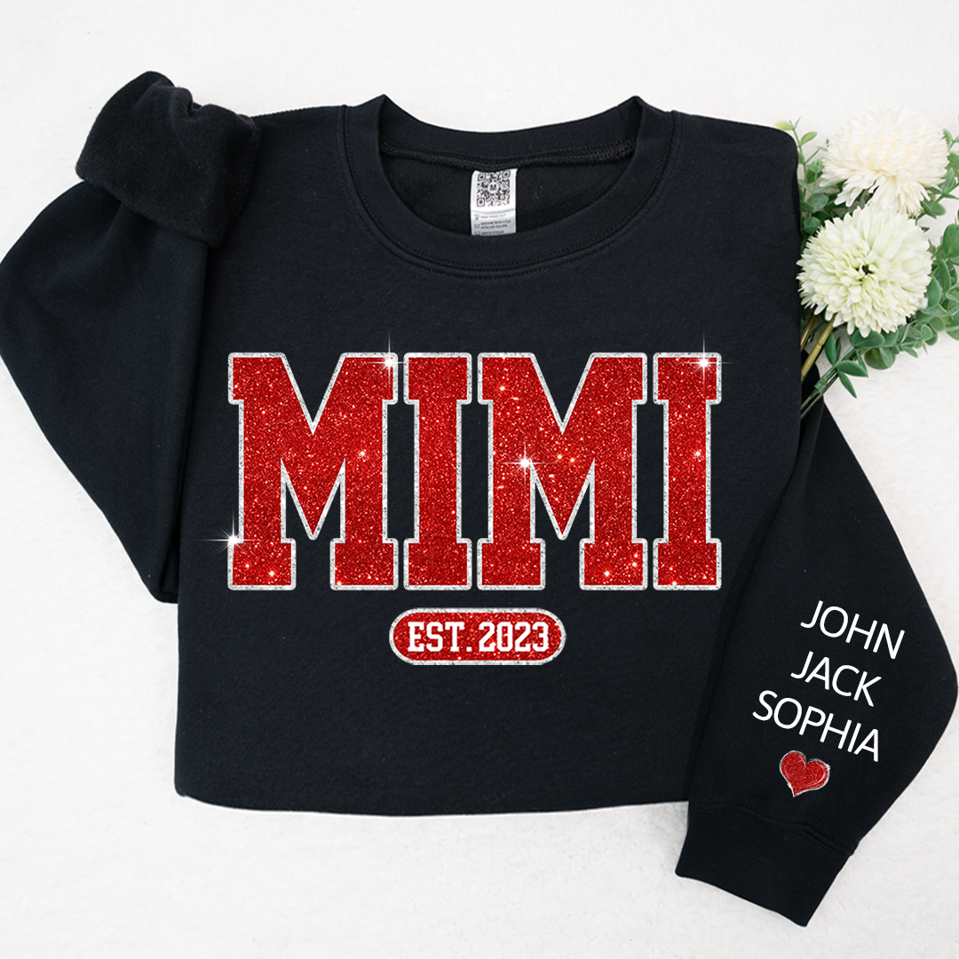 Glitter Custom Name Mimi Nana Grandma Est And Kids Sweatshirt