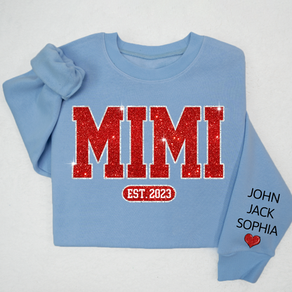 Glitter Custom Name Mimi Nana Grandma Est And Kids Sweatshirt