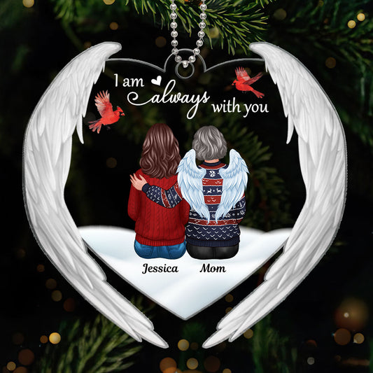 Always With You Memorial Keepsake Heart Angel Wings Personalized Acrylic Ornament