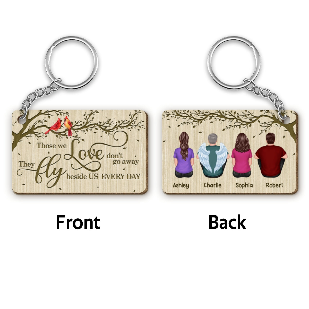 Under Tree Always With You Cardinal Whole Family Memorial Remembrance Gift Personalized Wooden Keychain