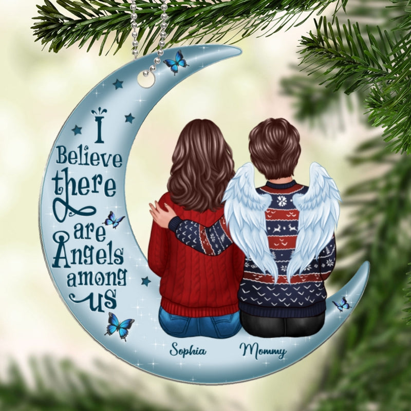 Family Memorial Sitting On Moon Personalized Custom Shape Acrylic Ornament