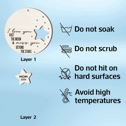 I Love You Past The Moon And Love You Beyond The Stars Memorial Personalized 2-Layer Wooden Ornament, Christmas Gift, Sympathy Gift