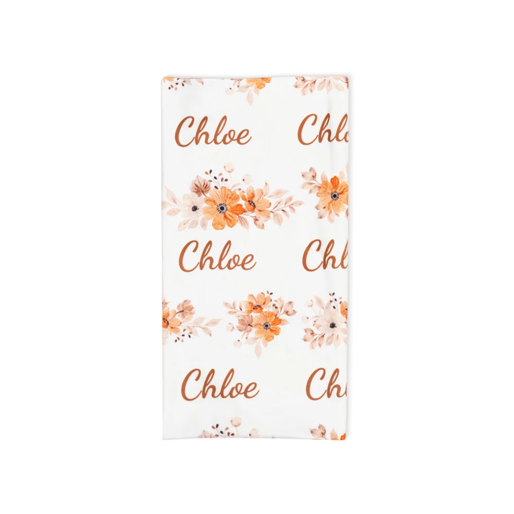 Personalized Cute Peach Floral Name Baby Girl Soft Swaddle Blanket Set with Hat and Headband Baby Shower Coming Home Gift for Newborn