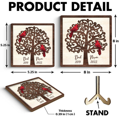 Dad Mom Cardinal Tree Personalized 2-Layer Wooden Plaque