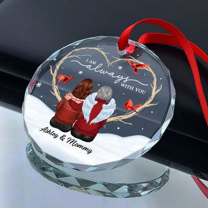Cardinals Heart Branch Memorial Personalized Glass Ornament, Sympathy Keepsake