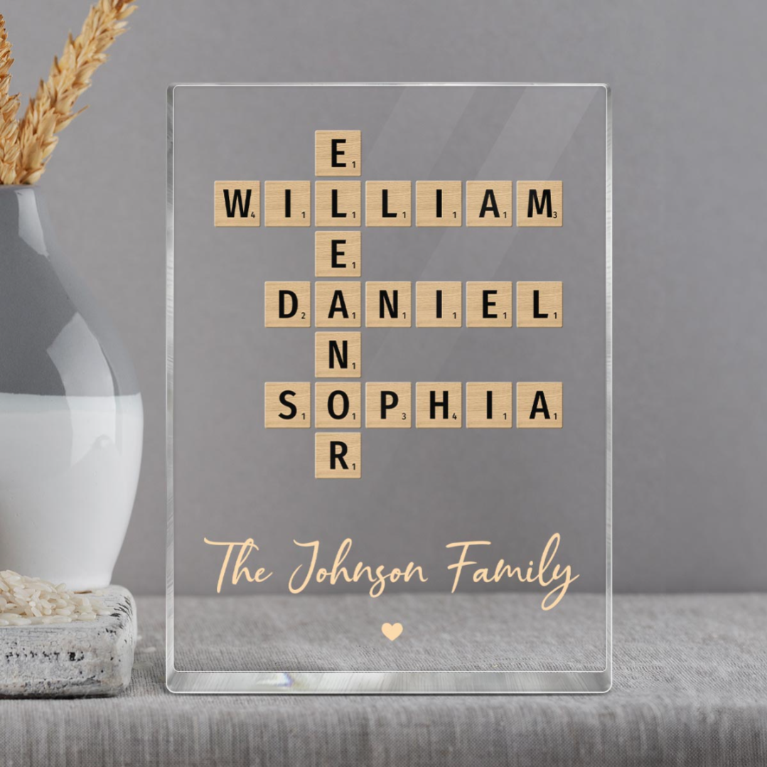 Family Crossword Art Created In A Moment, Treasured Forever Personalized Acrylic Block Plaque