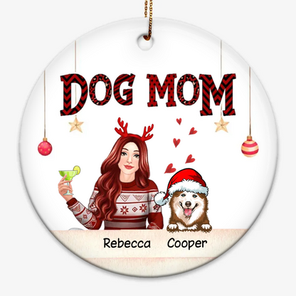 Dog Mom Pretty Girl Peeking Dog Personalized Circle Ornament