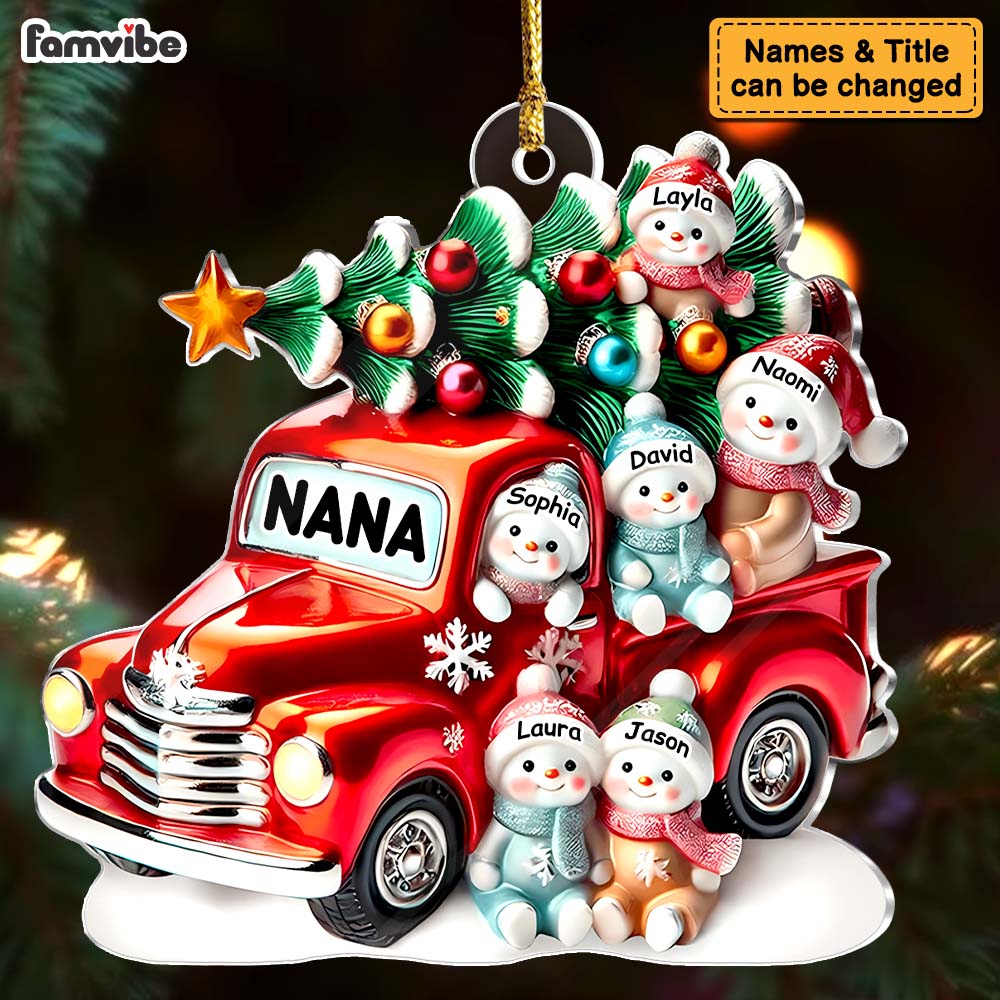 Personalized Gift For Grandma Nana's Cute Little Snowman In Car Acrylic Ornament 36777 Mockup 2