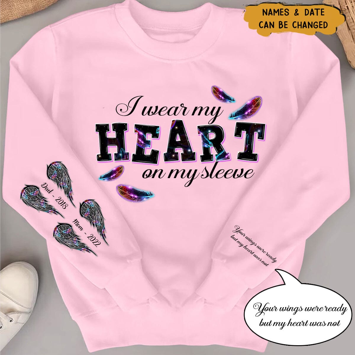 Customized Family Loss I Wear My Heart On My Sleeve Personalized All Over Print Sweatshirt