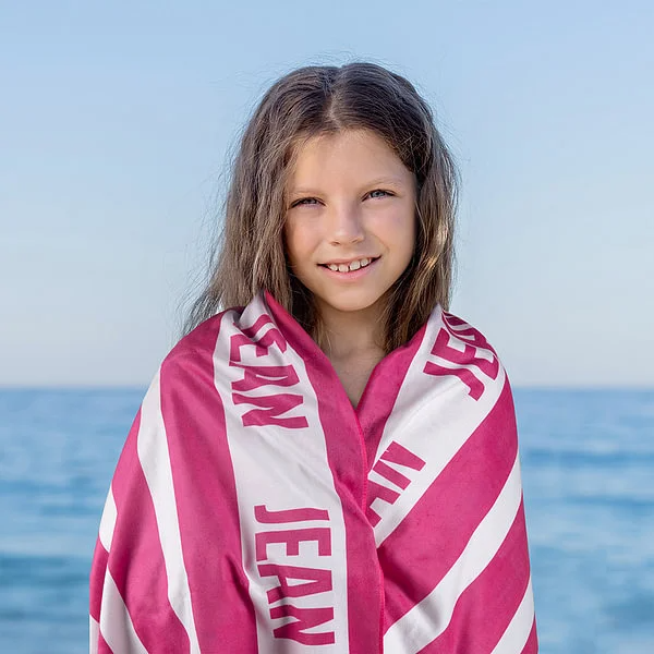 Personalised Quick Dry Soft Classic Stripe Microfiber Beach Towel with Name Summer Essential Gift for Family Kids