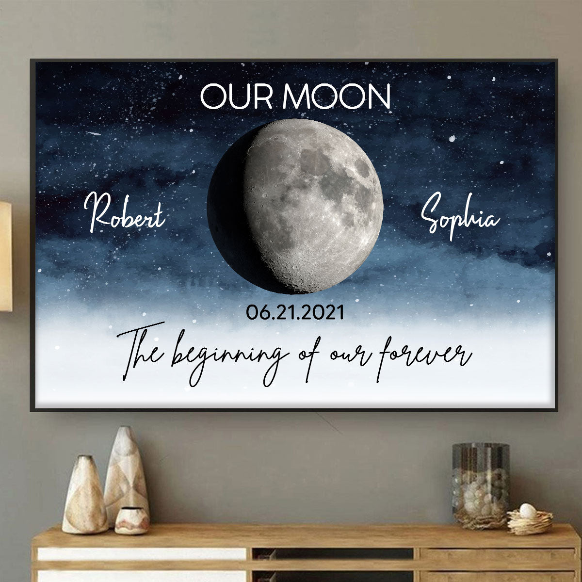 Starry Night Love Story Couple Custom Moon Phase Anniversary Date Personalized Poster, Anniversary Gift, Wedding Gift For Couple