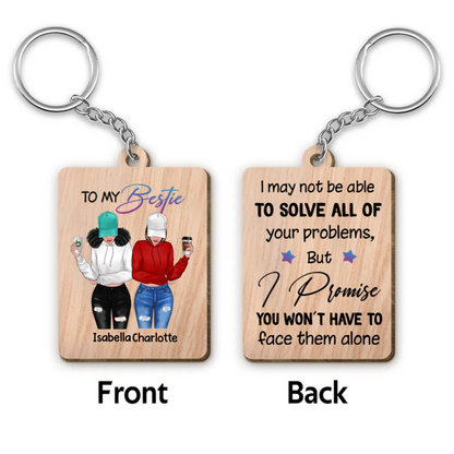 Front View Besties To My Bestie Personalized Wooden Keychain