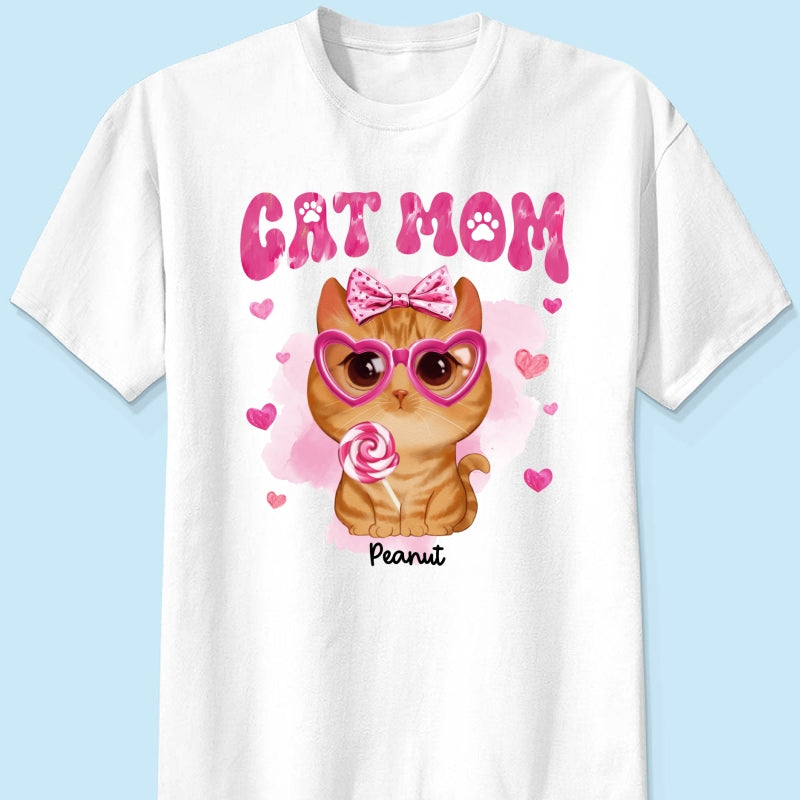 Valentine's Day Watercolor Cute Cats Cat Mom Personalized Shirt, Valentine's Day Gift For Cat Lovers, Cat Moms