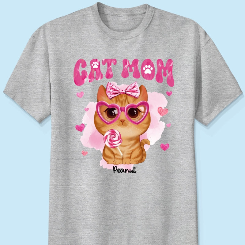 Valentine's Day Watercolor Cute Cats Cat Mom Personalized Shirt, Valentine's Day Gift For Cat Lovers, Cat Moms