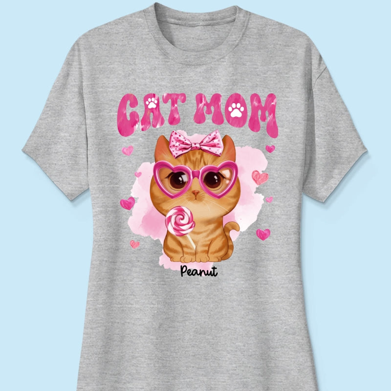 Valentine's Day Watercolor Cute Cats Cat Mom Personalized Shirt, Valentine's Day Gift For Cat Lovers, Cat Moms